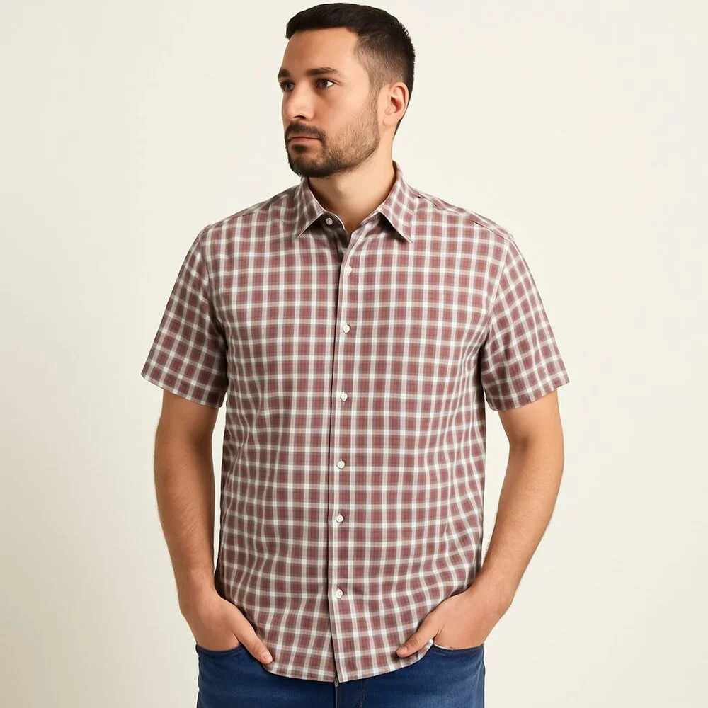 Hart Schaffner Marx Red & Gray Plaid Short Sleeve Button-Up Shirt - XL (New with